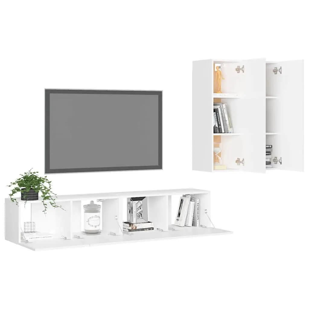 TV Cabinet Set 4 Piece Wall Mounted Storage Unit White Living Room Furniture