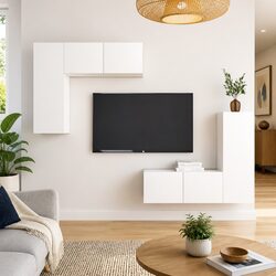 4-Piece White TV Cabinet Set for Organized Spaces