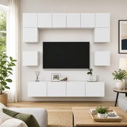 Concise Wall Mounted TV Cabinet Set: 8 Pieces in White