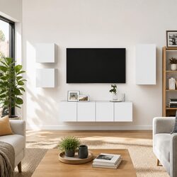 Compact 5-Piece Wall-Mounted TV Cabinet Set in White