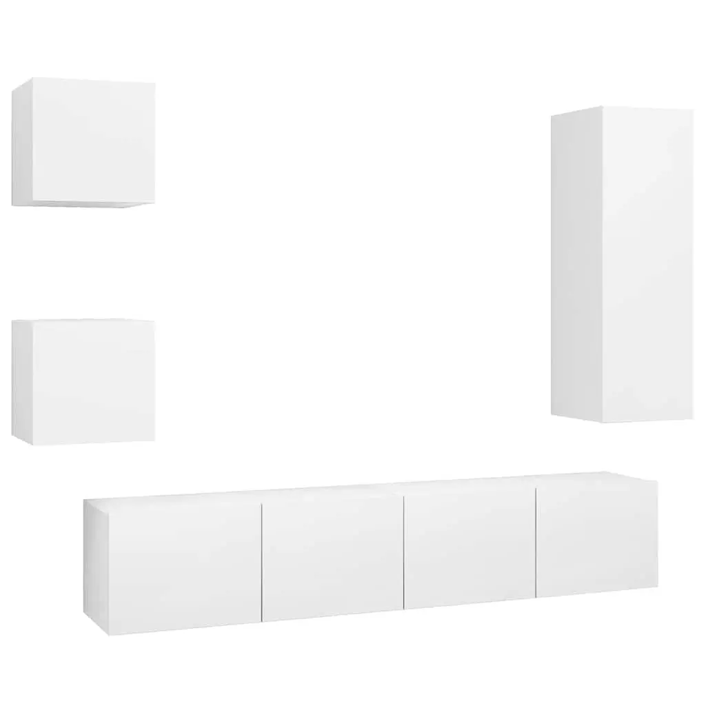 5 Piece Wall Mounted TV Cabinet Set White Storage Unit Organiser Shelving