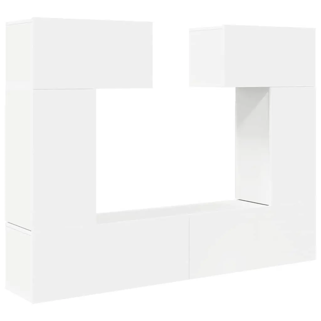 TV Cabinet Set White 6 Piece Wall Mounted Storage Unit Engineered Wood
