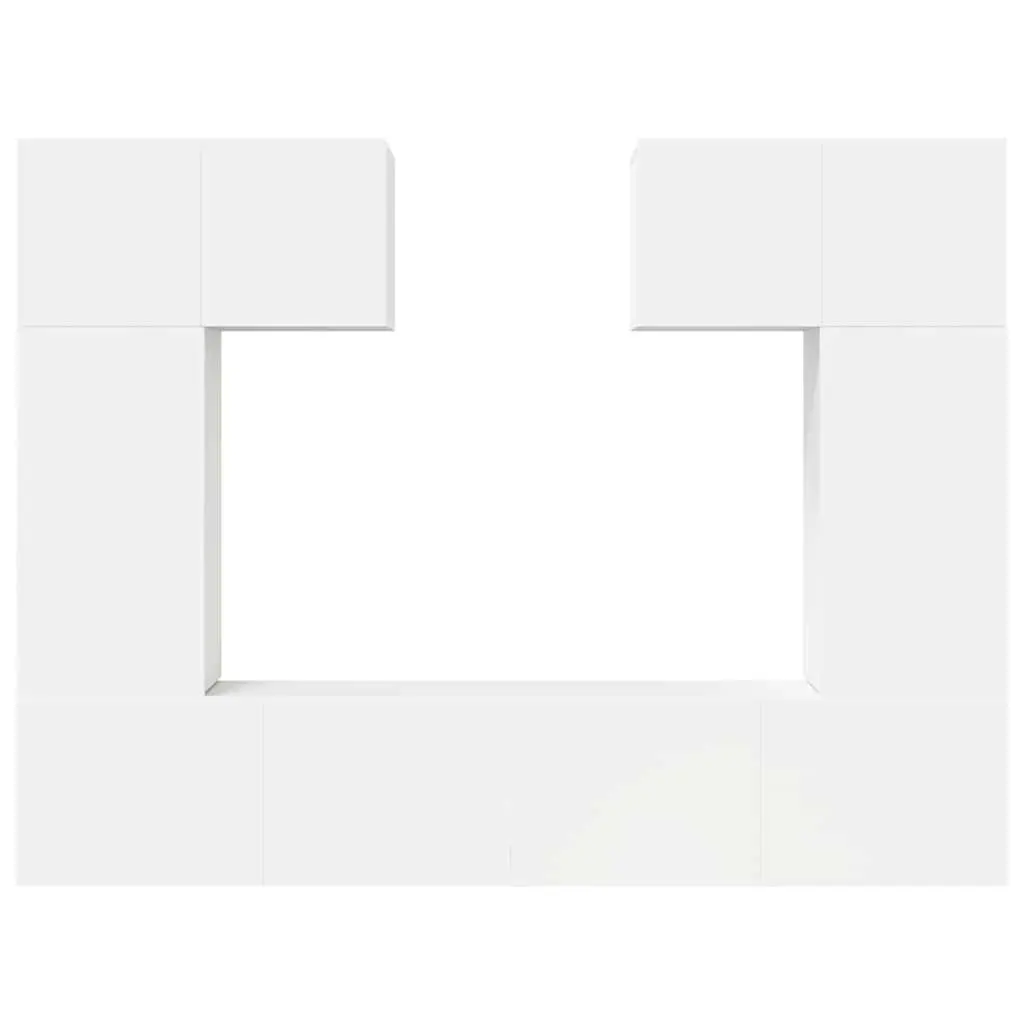 TV Cabinet Set White 6 Piece Wall Mounted Storage Unit Engineered Wood