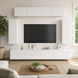 6-Piece Wall-Mounted TV Cabinet Set in White