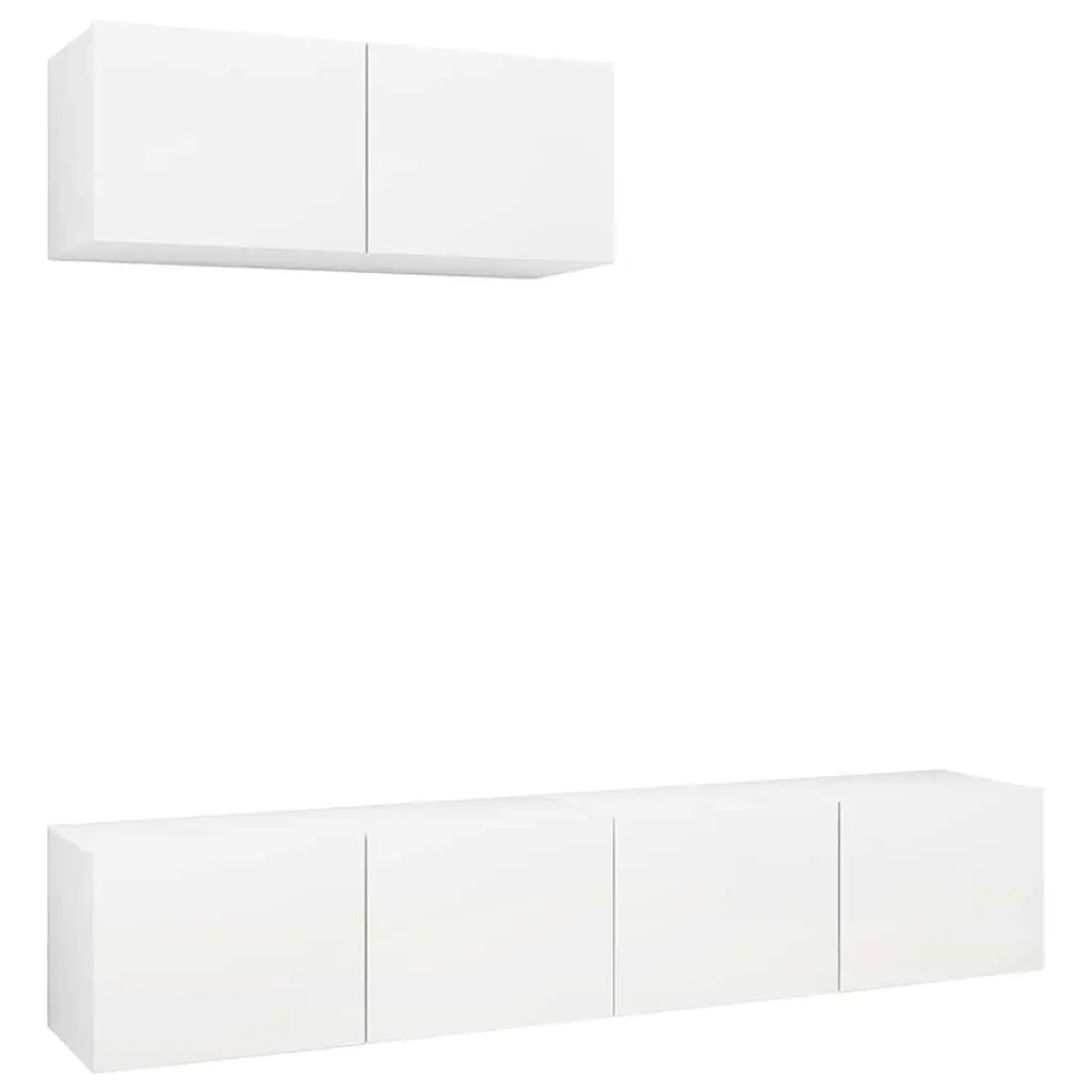 3 Piece Wall Mounted TV Cabinet Set White Engineered Wood Storage Display Unit