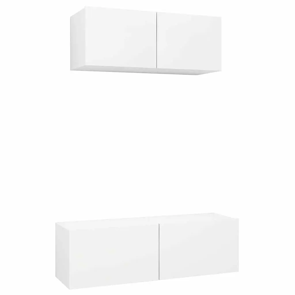 Wall-Mounted TV Cabinet 2 Piece Set White Storage Media Unit Living Room