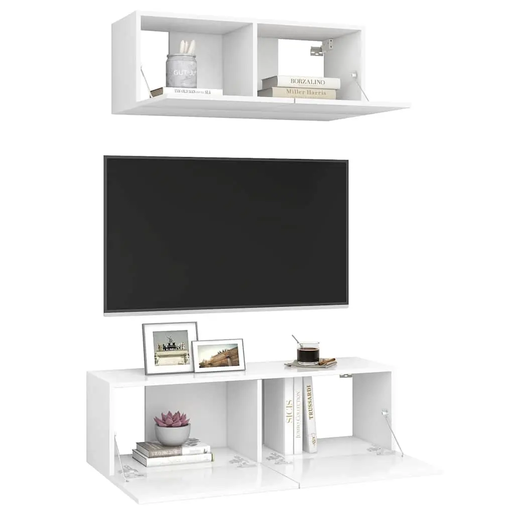 Wall-Mounted TV Cabinet 2 Piece Set White Storage Media Unit Living Room