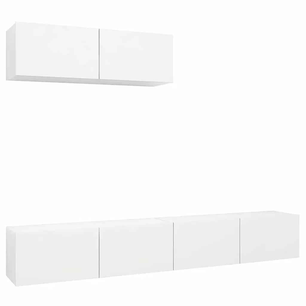 Wall Mounted TV Cabinet Set White 3 Pieces Storage Unit Organiser Display Shelf