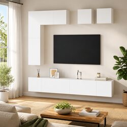 Concise 8-Piece Wall-Mounted TV Cabinet Storage Unit