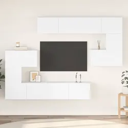 8-Piece Wall-Mounted TV Cabinet Set in White