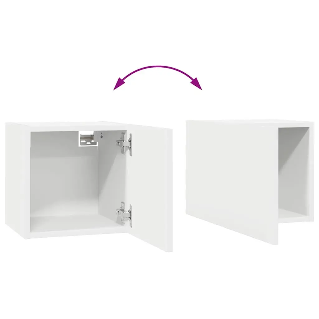 TV Cabinet Set White Wall Mounted 8 Piece Multiple Storage Compartments