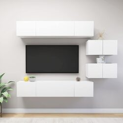 Wall-Mounted 6-Piece TV Cabinet Set in White