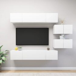 Sleek Wall-Mounted 6-Piece TV Cabinet Set in White