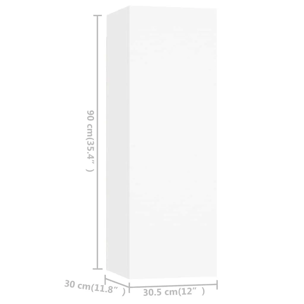 4 Piece Modern White Wall Mounted TV Cabinet Set Engineered Wood Storage Unit