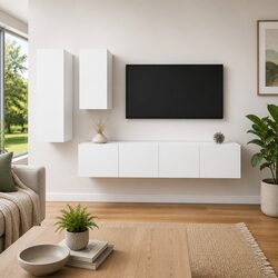 Compact 4 Piece Wall Mounted TV Cabinet Set in White