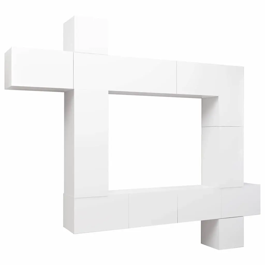 9 Piece TV Cabinet Set White Wall Mounted Storage Unit Living Room Furniture