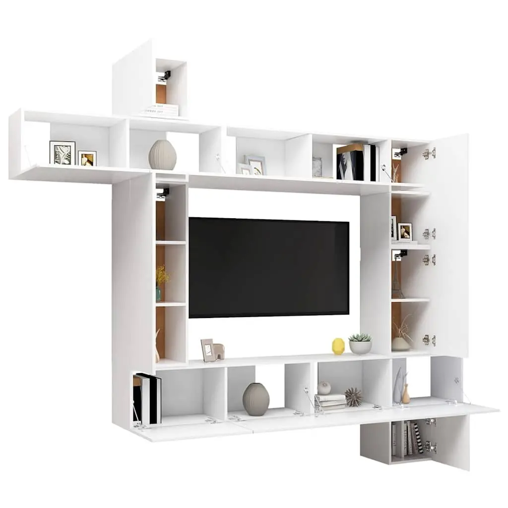 9 Piece TV Cabinet Set White Wall Mounted Storage Unit Living Room Furniture