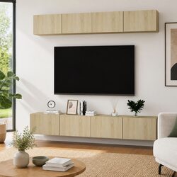 Wall-Mounted TV Cabinet Set 4 pcs Storage Unit Brown Living Room Furniture