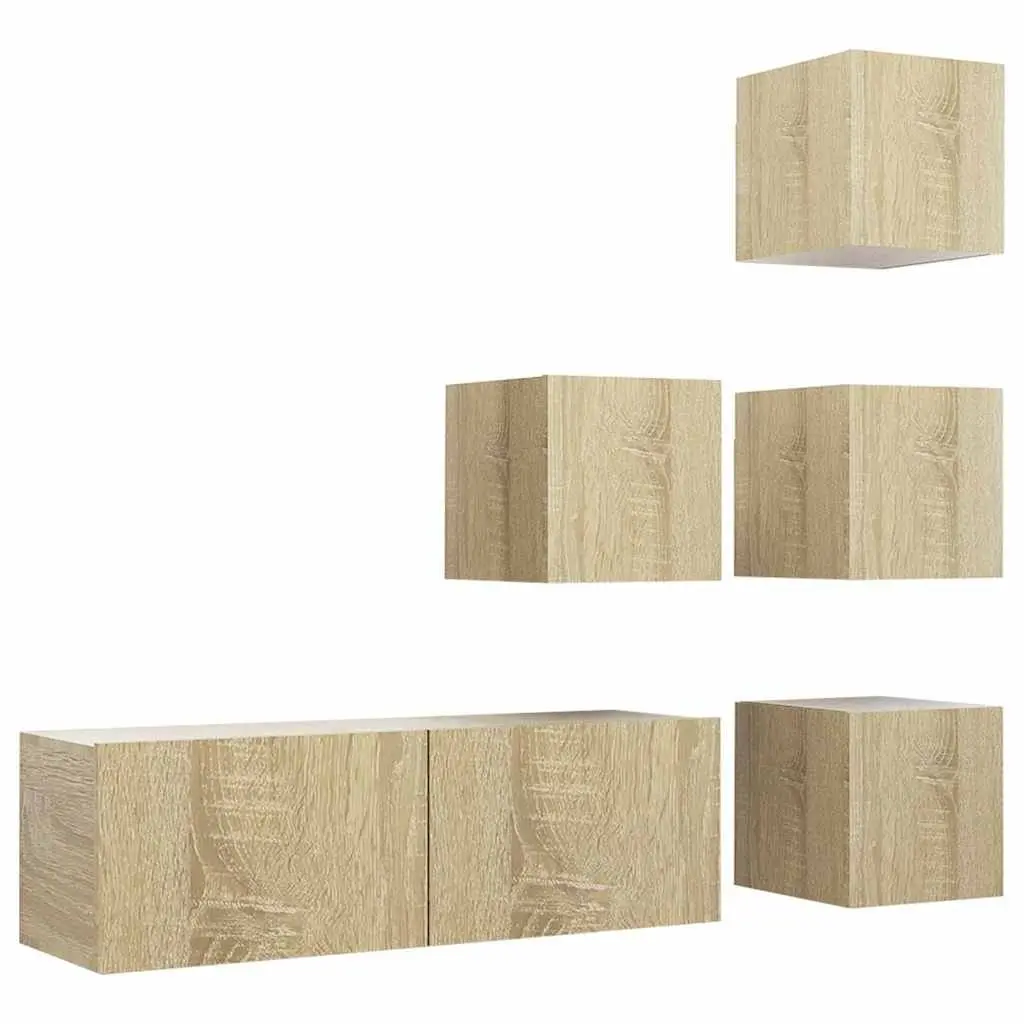 5 Piece TV Cabinet Set Wall Mounted Storage Unit Living Room Furniture Brown