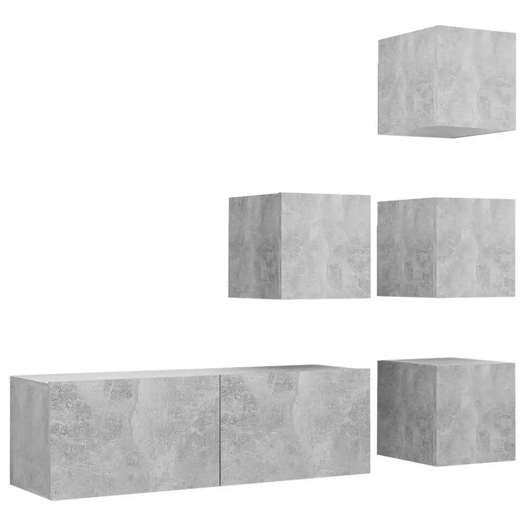 TV Cabinet Set Grey 5 Piece Wall Mounted Modern Living Room Storage Shelving