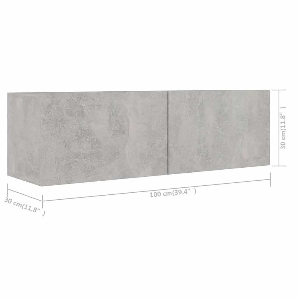 TV Cabinet Set Grey 5 Piece Wall Mounted Modern Living Room Storage Shelving