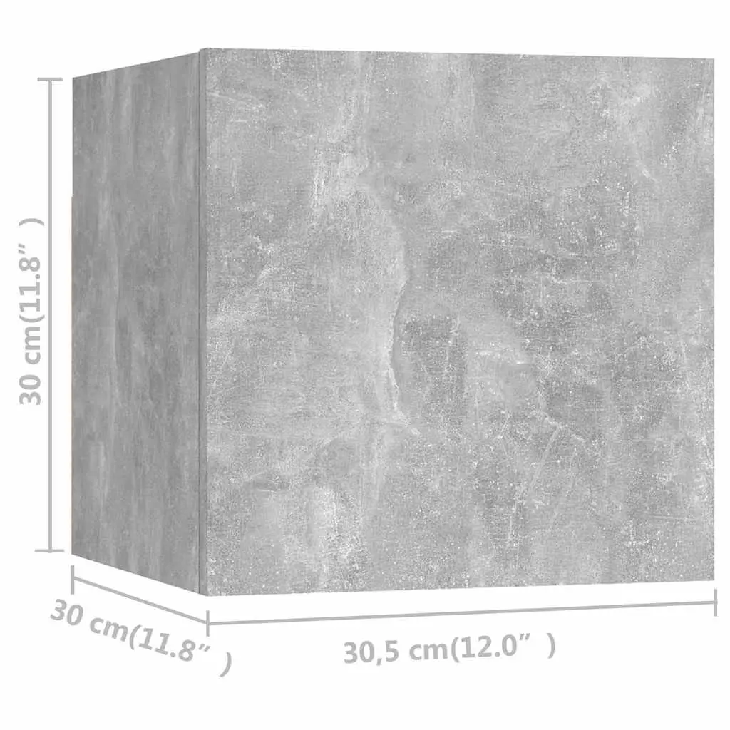 Wall Mounted TV Cabinet Unit Concrete Grey 8 Piece Set Spacious Storage Compartment