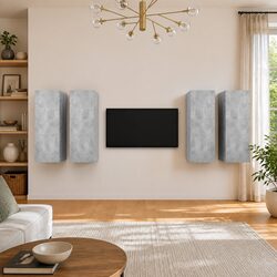 Wall-Mounted TV Cabinet Set 4 Pcs Grey Engineered Wood Shelving Unit Storage