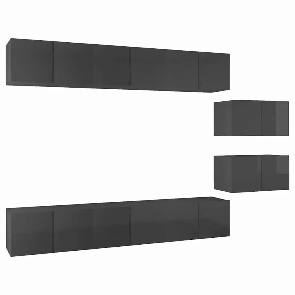 TV Cabinet Set Grey Wall Mounted 8 Piece Storage Unit Living Room Furniture
