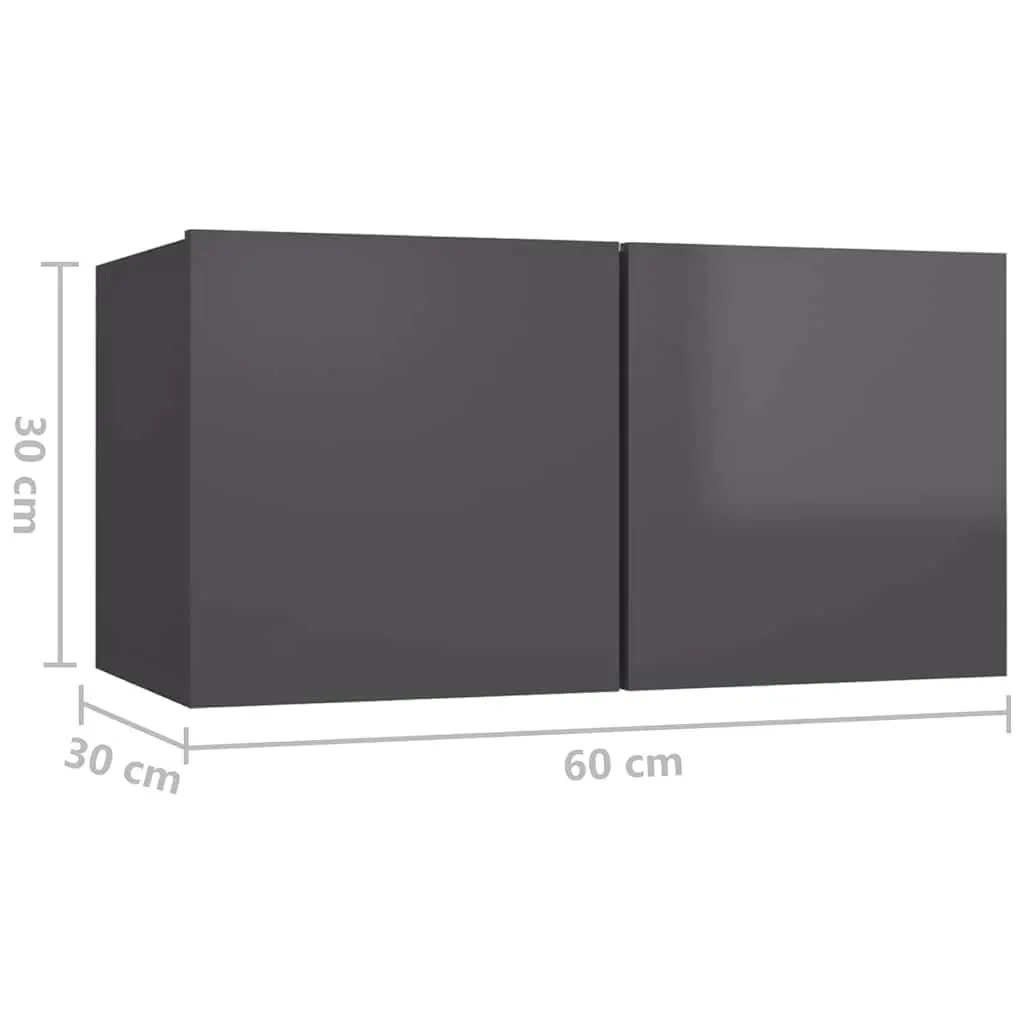 TV Cabinet Set Grey Wall Mounted 8 Piece Storage Unit Living Room Furniture