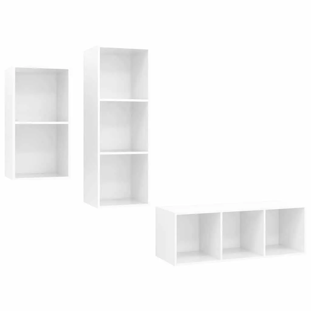 3 Piece Wall Mounted TV Cabinet Set High Gloss White Storage Unit Organiser