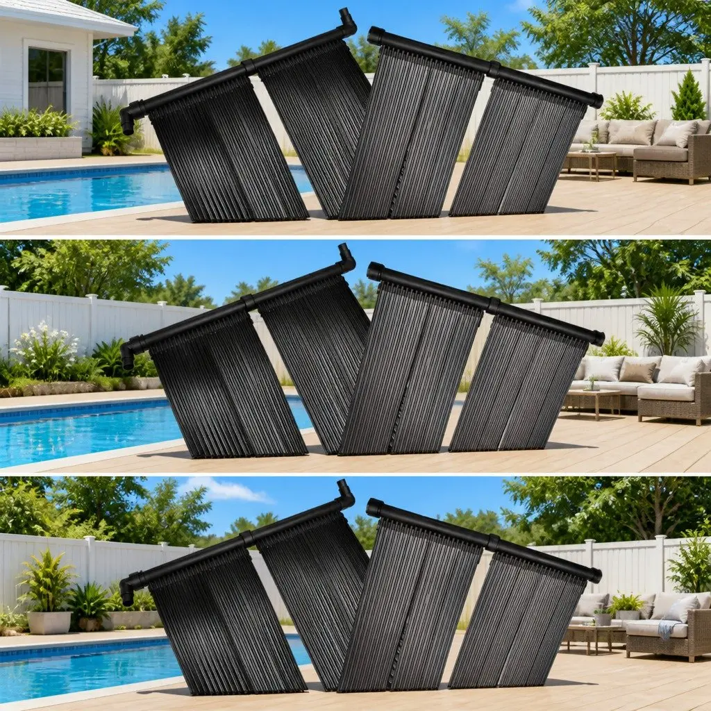 Solar Pool Heater Panel Set Black 80x620 cm Ground Roof Mounted Water Warmer