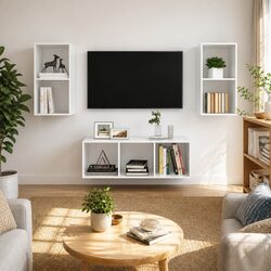 3 Piece Wall Mounted TV Cabinet Set High Gloss White Storage Unit