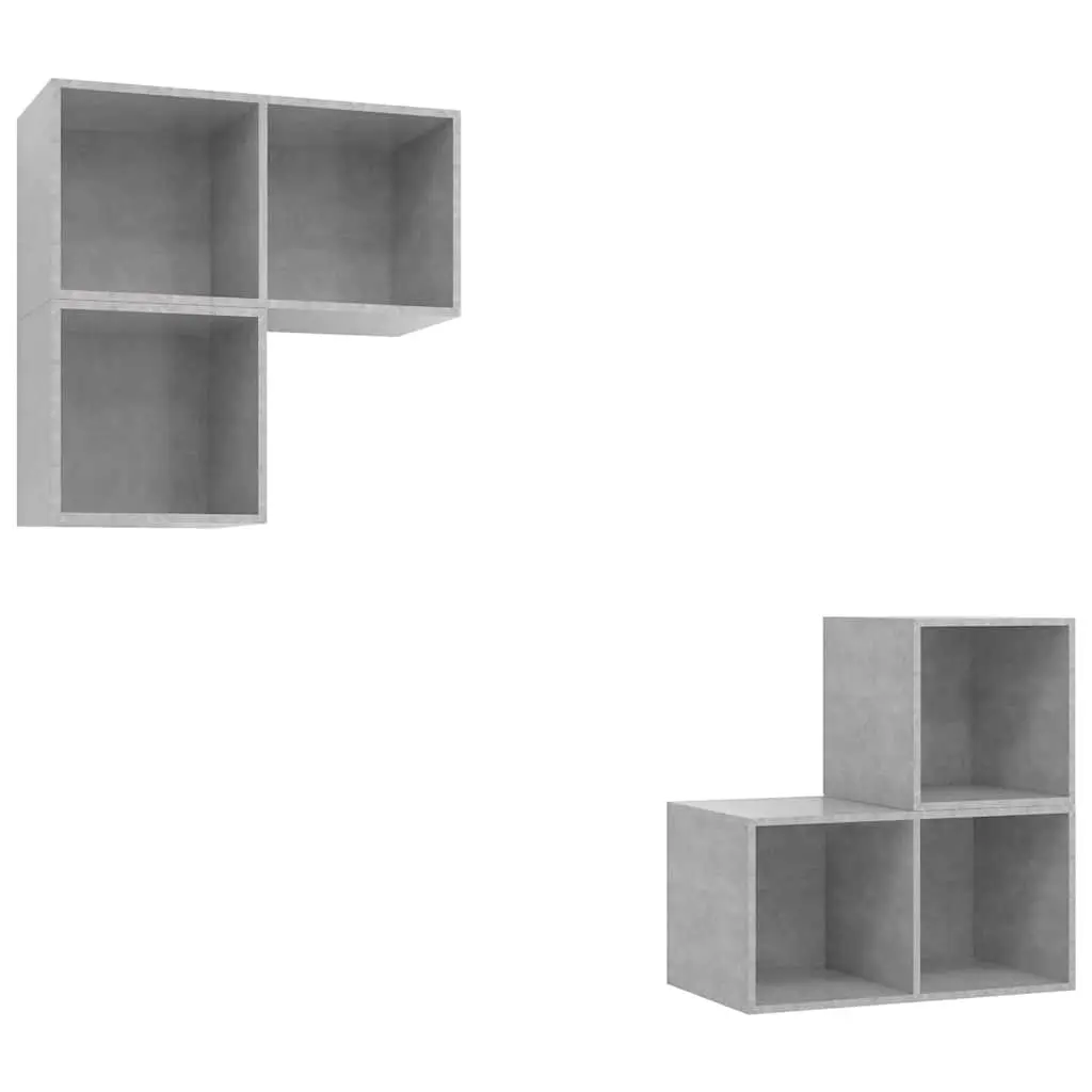 4 Piece Wall Mounted TV Cabinet Set Grey Engineered Wood Storage Organiser