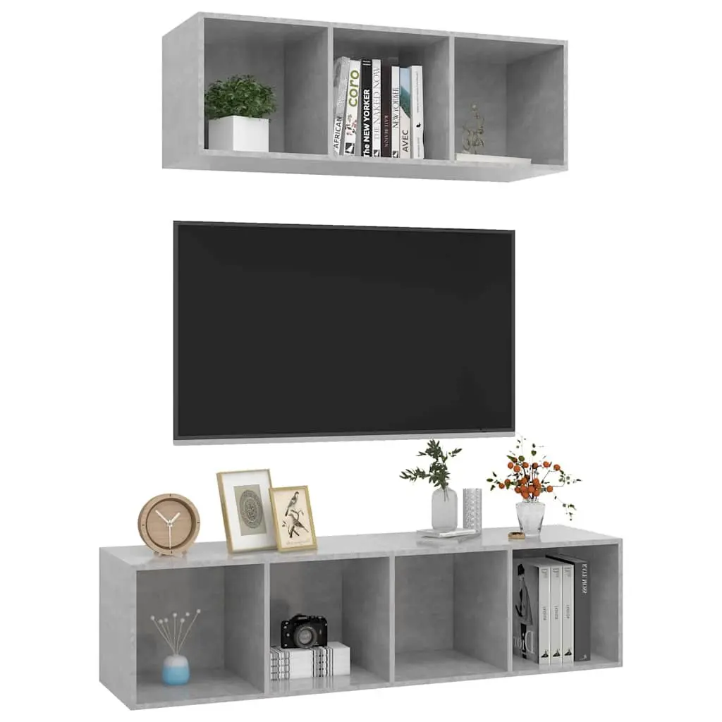 Grey Wall-Mounted TV Cabinet Set