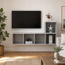2 Piece Wall Mounted TV Cabinet Set in Grey
