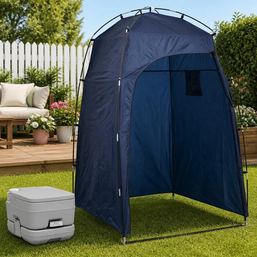 Portable Camping Toilet Tent Set Blue 10L Privacy Shower Changing Room