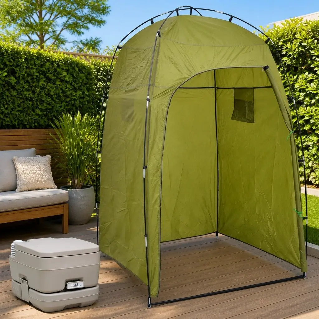 Portable Camping Toilet Shower Tent Green 10L Freshwater Tank Privacy Shelter
