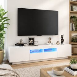 Concise Design White TV Cabinet with RGB Lights 180x35x40 cm