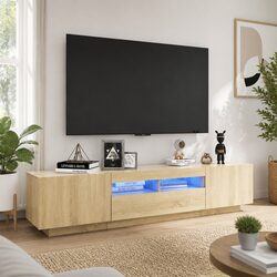 Concise TV Cabinet with RGB LED Lights & Storage Options