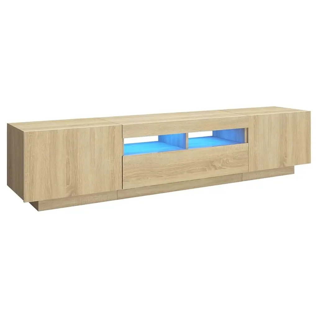 TV Cabinet Brown Wood 180cm RGB LED Lights Media Storage Unit