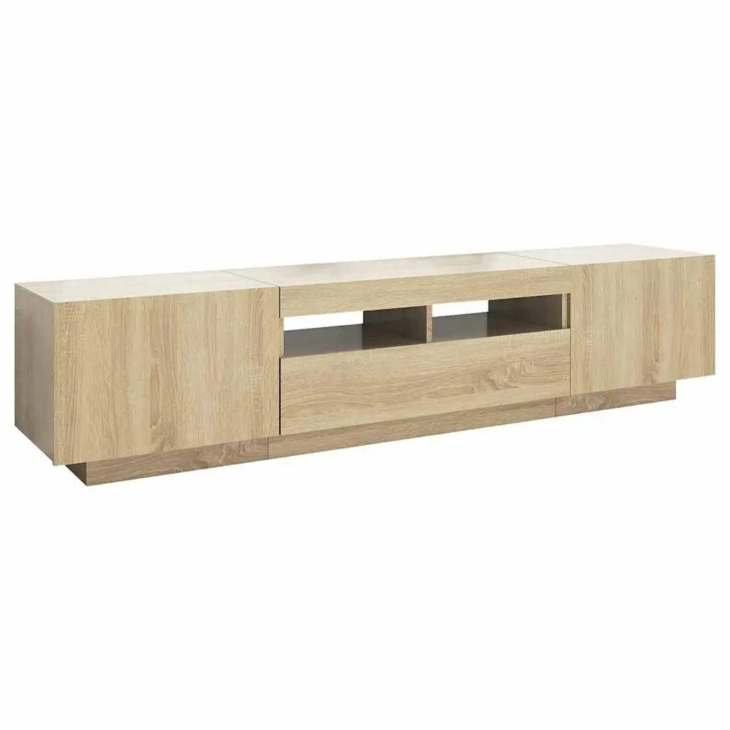 TV Cabinet Brown Wood 180cm RGB LED Lights Media Storage Unit