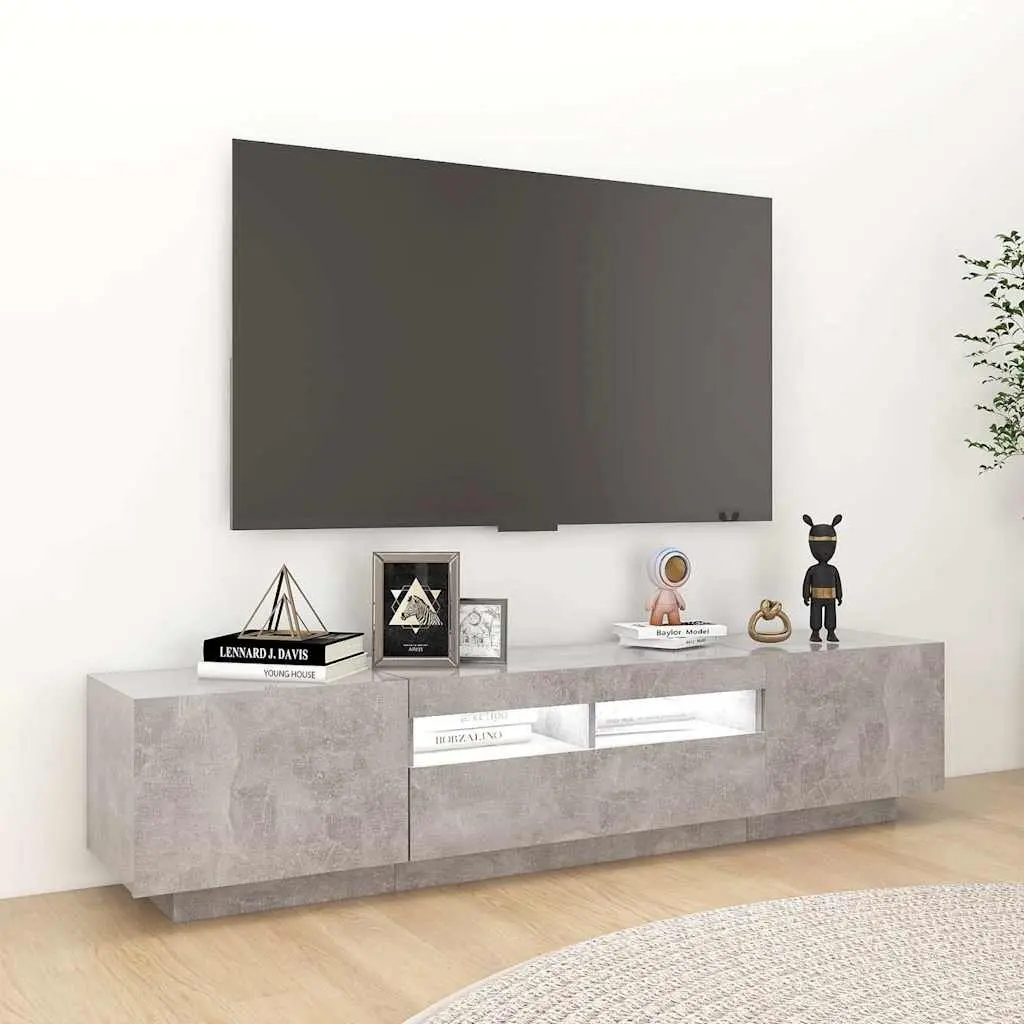 TV Cabinet Grey 180cm Modern Media Storage Unit with RGB LED Lights