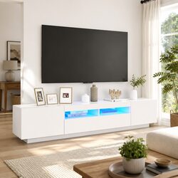 Concise White TV Cabinet with RGB LED Lights