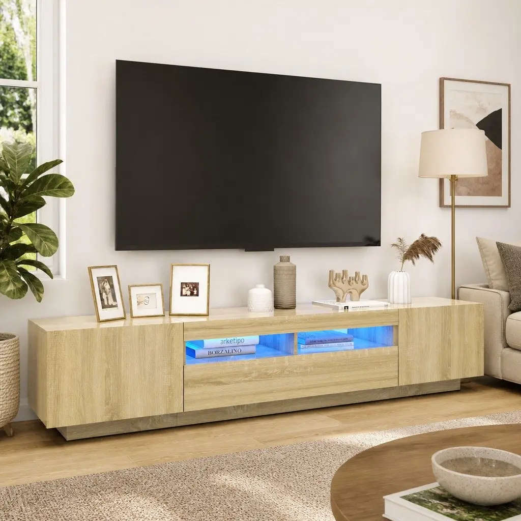 TV Cabinet with LED Lights Storage Unit Media Console Brown Sonoma Oak