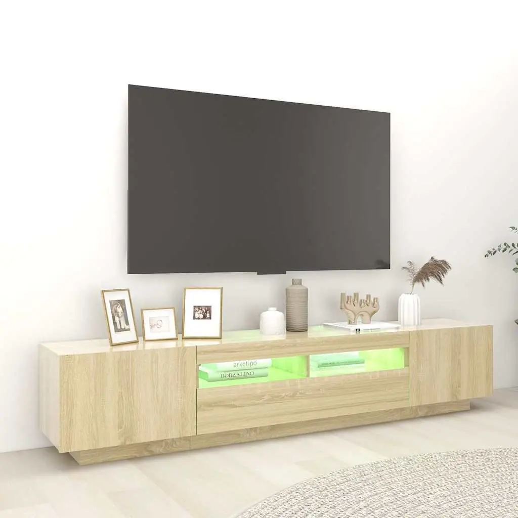 TV Cabinet with LED Lights Storage Unit Media Console Brown Sonoma Oak