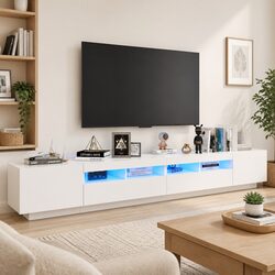 Compact White TV Cabinet with RGB Lights 260x35x40cm