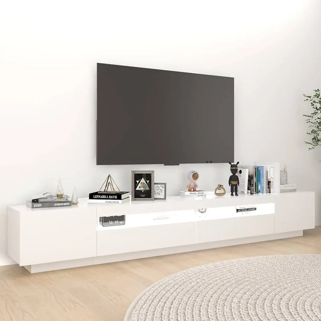 White TV Cabinet with RGB Lights 260x35x40cm