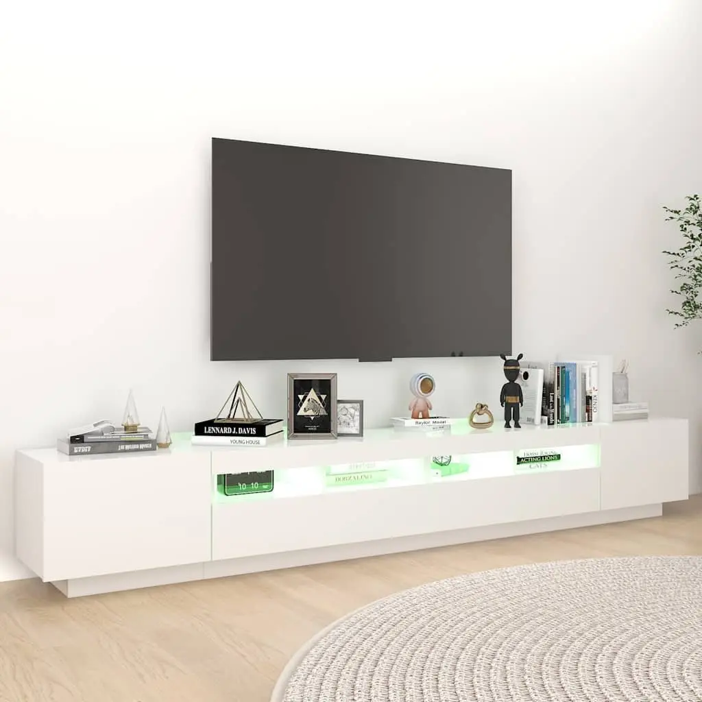 White TV Cabinet with RGB Lights 260x35x40cm