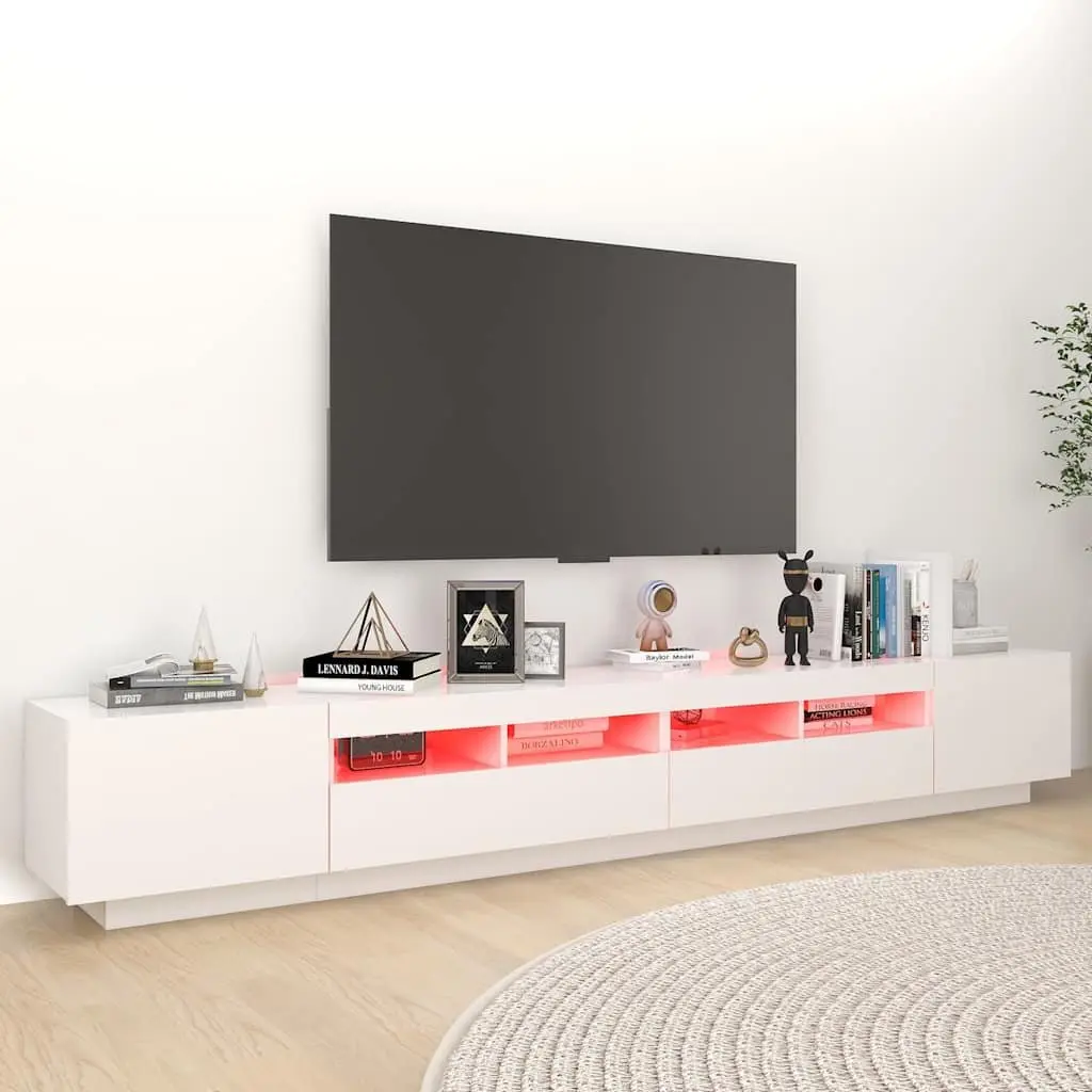White TV Cabinet with RGB Lights 260x35x40cm