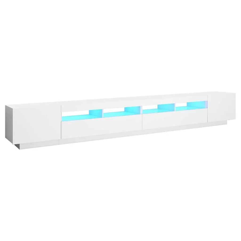 White TV Stand 300cm Media Unit LED Lighting Organiser with Spacious Compartments